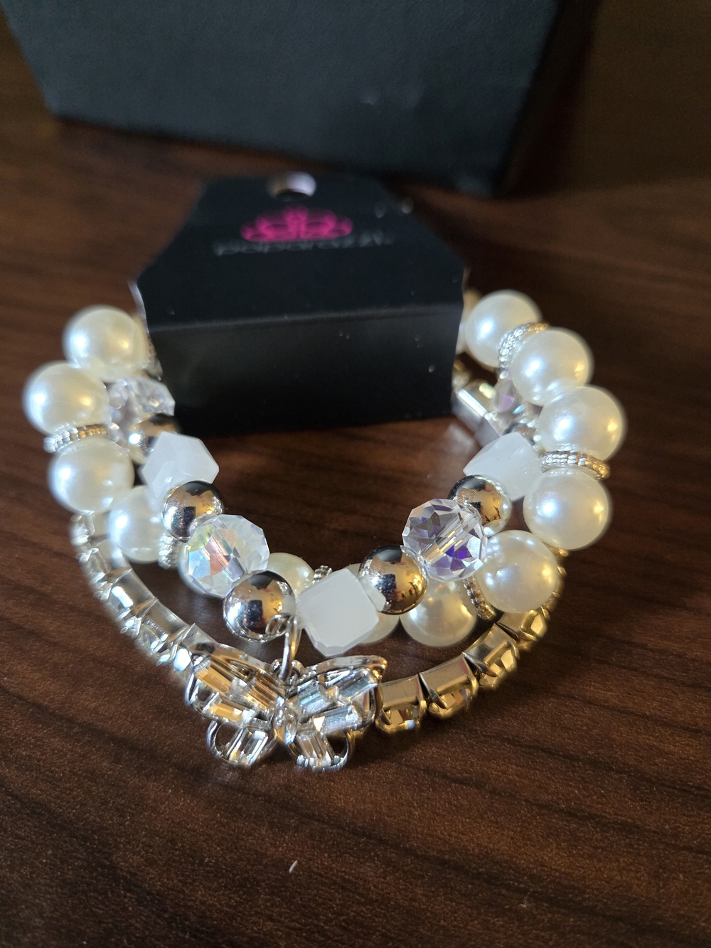 Elegant White Pearl & Silver Bracelet Set